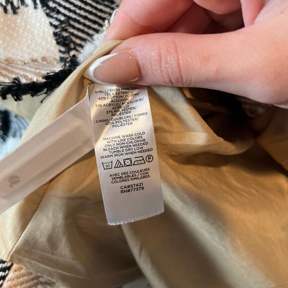 Ann Taylor NEWBURY Plaid Blazer Check One Button Fringe Sz 12 Career Preppy - Picture 4 of 6